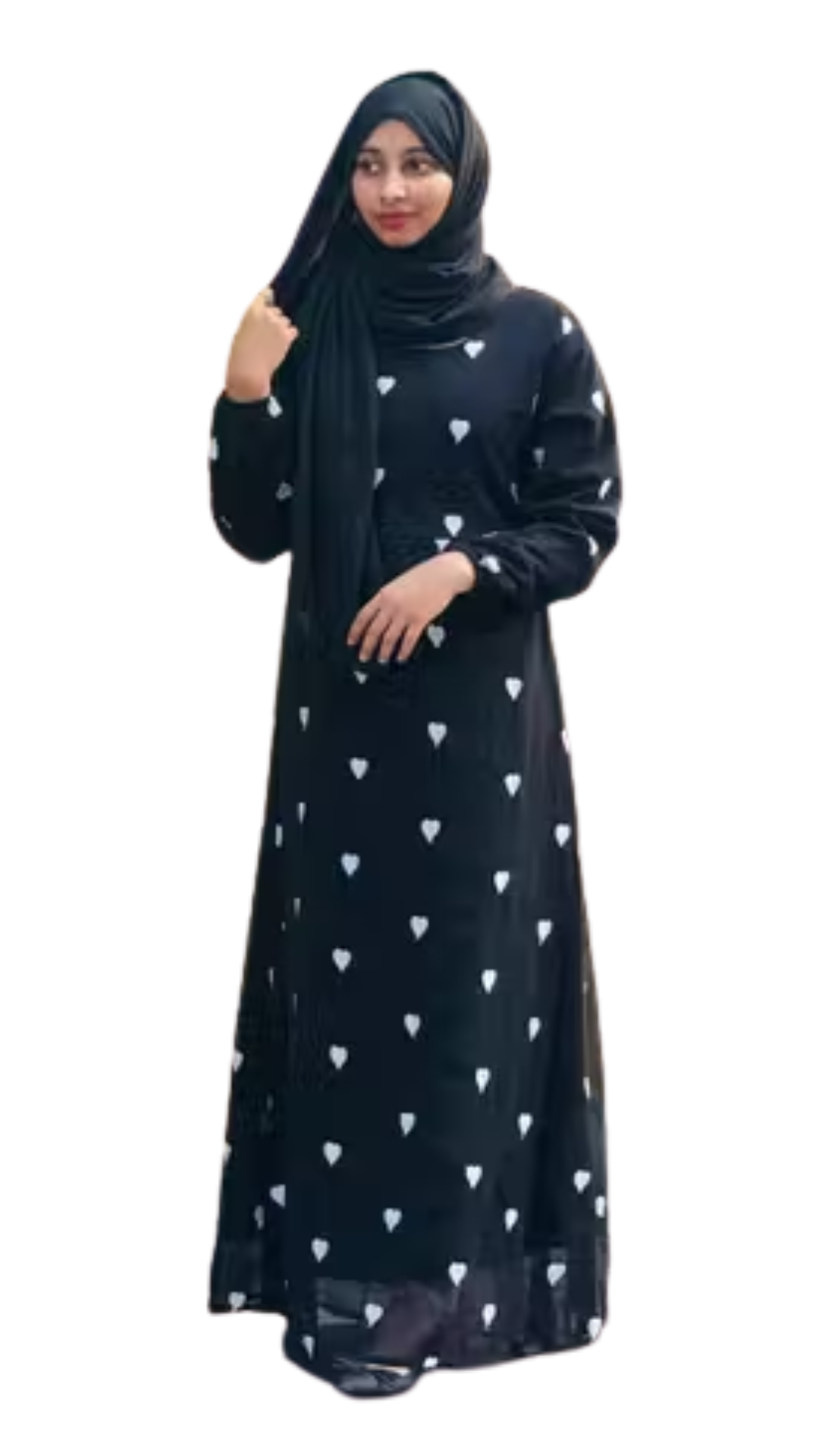 White Heart Shape Embroidery Abaya