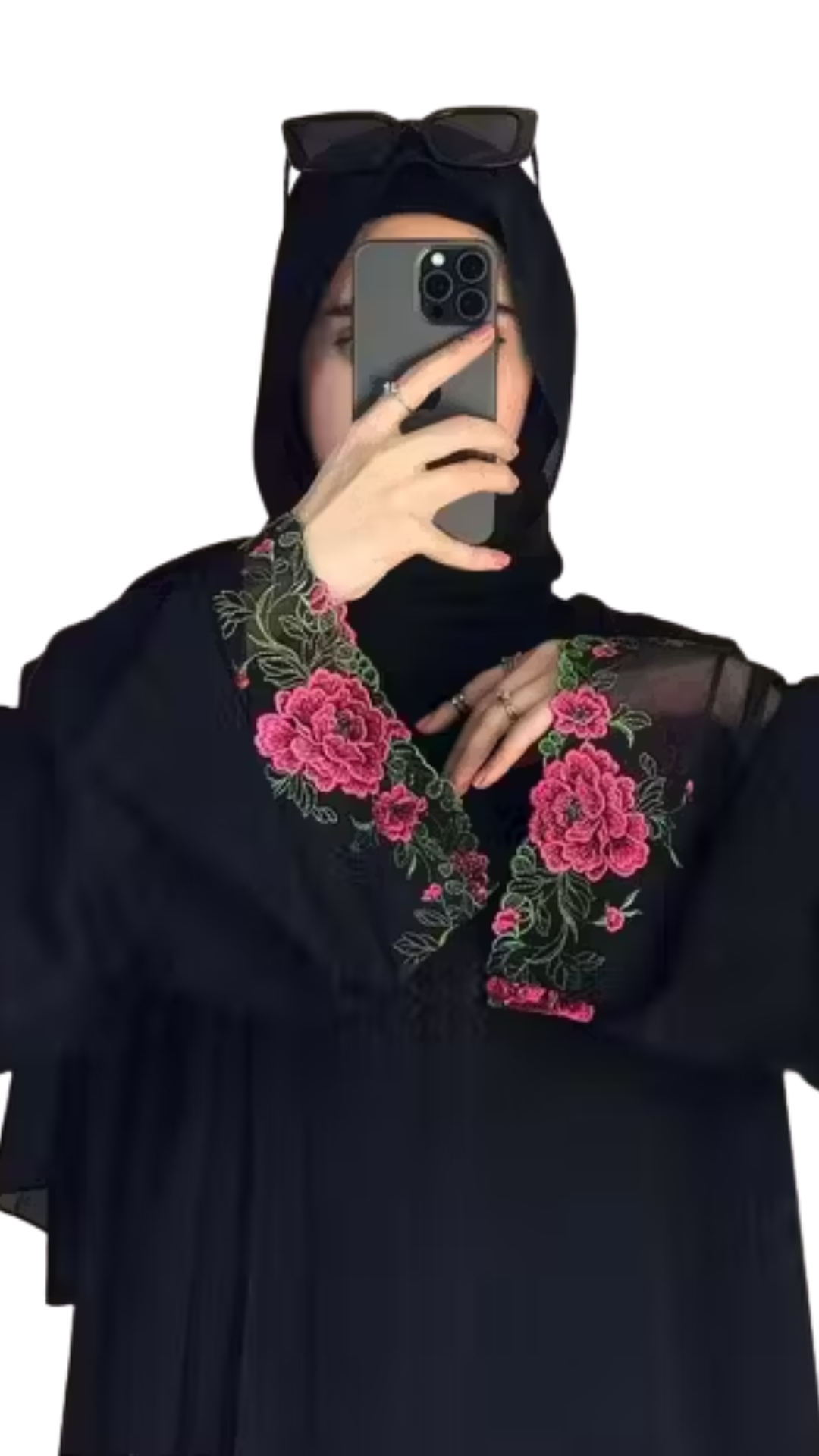 Elegant Black Abaya with Floral Embroidery
