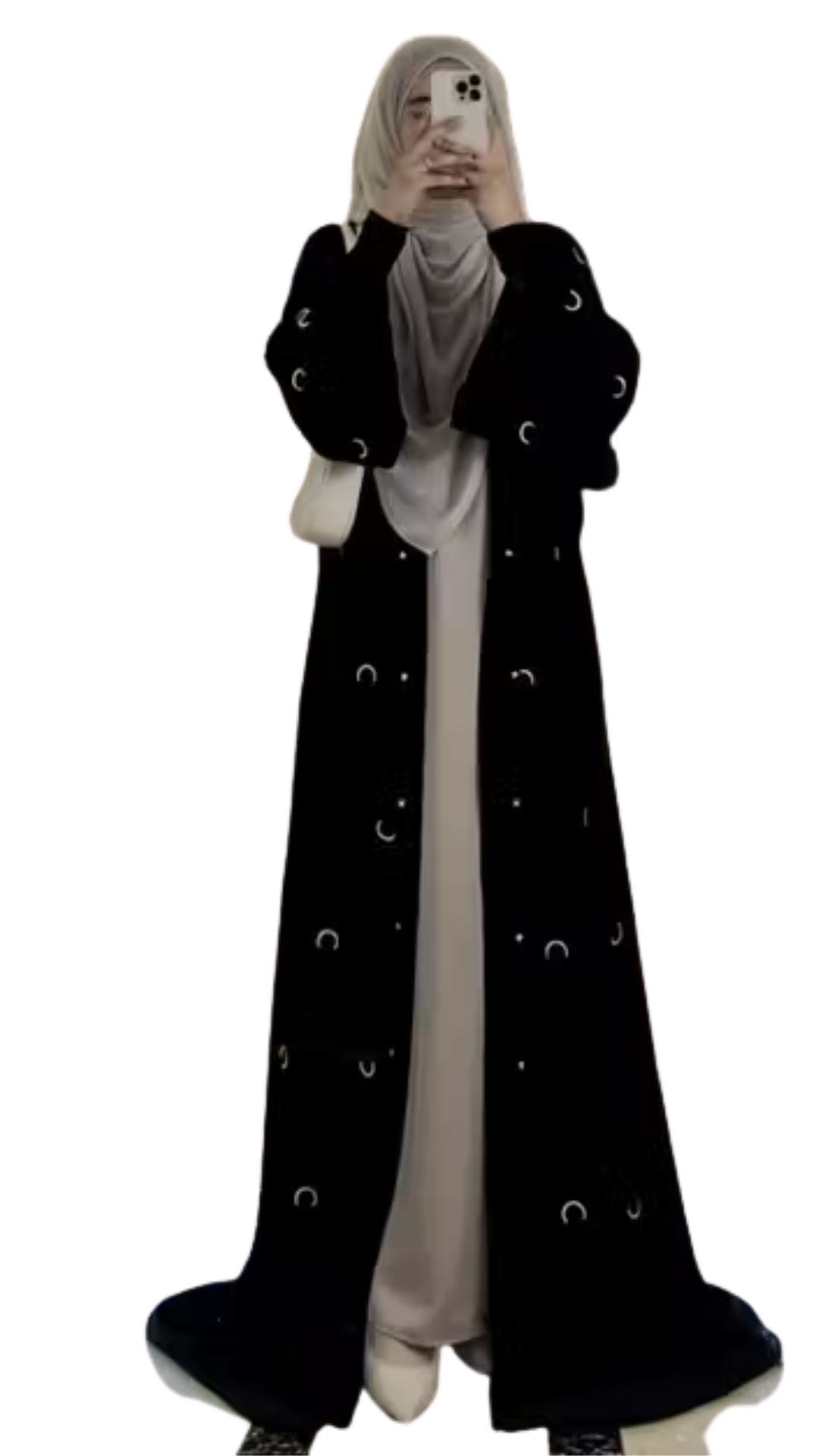 Front Open Embroidered Moon Abaya